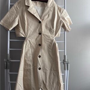 Elegant Cream Button-Down Dress with open back